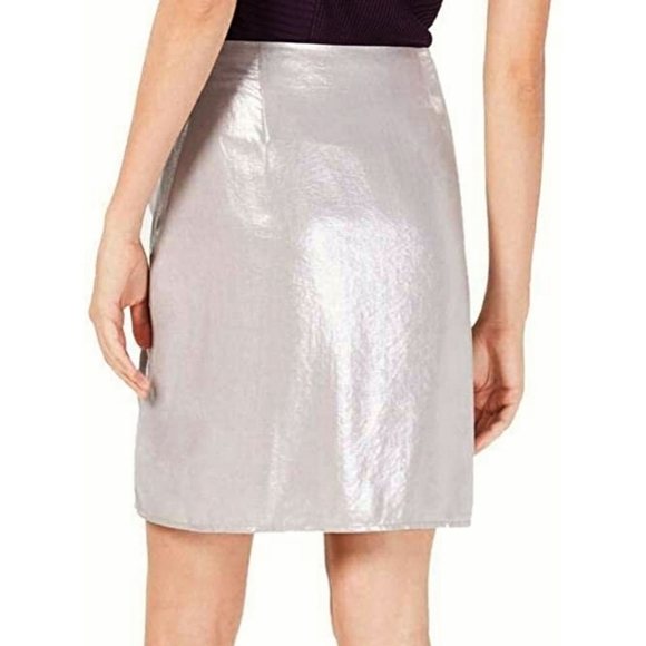 INC International Concepts Metallic Glam Refresh Draped Mini Skirt Silver 12 - Picture 3 of 7